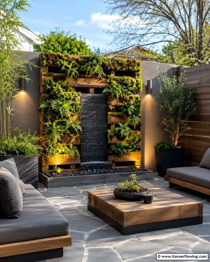 Pallet Water Feature Garden - 25 Vertical Pallet Garden Ideas for Urban Spaces