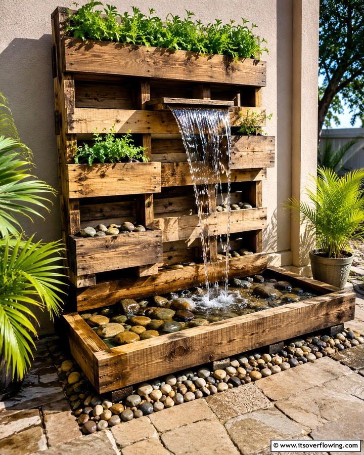 Pallet Water Feature - 25 Pallet Garden Ideas for a Creative Outdoor Space