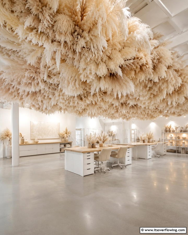 Pampas Grass Ceiling Installation - 25 Pampas Grass Decor Ideas for Boho Chic Spaces