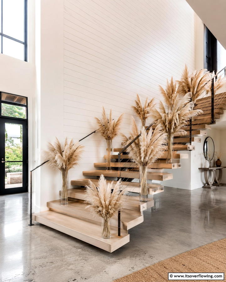 Pampas Grass Staircase Arrangements - 25 Pampas Grass Decor Ideas for Boho Chic Spaces