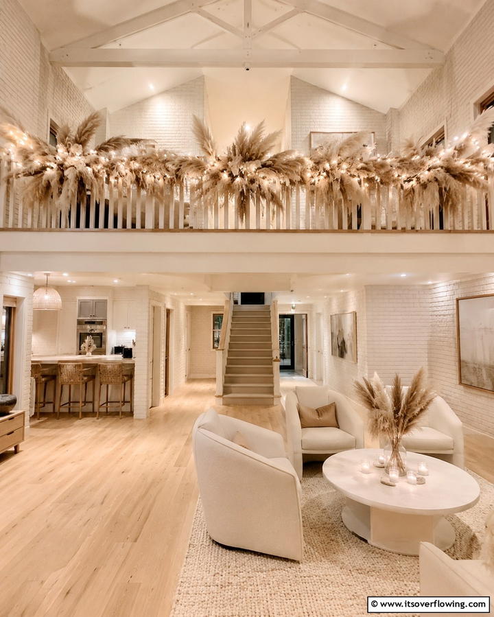 Pampas Grass and String Lights Combination - 25 Pampas Grass Decor Ideas for Boho Chic Spaces