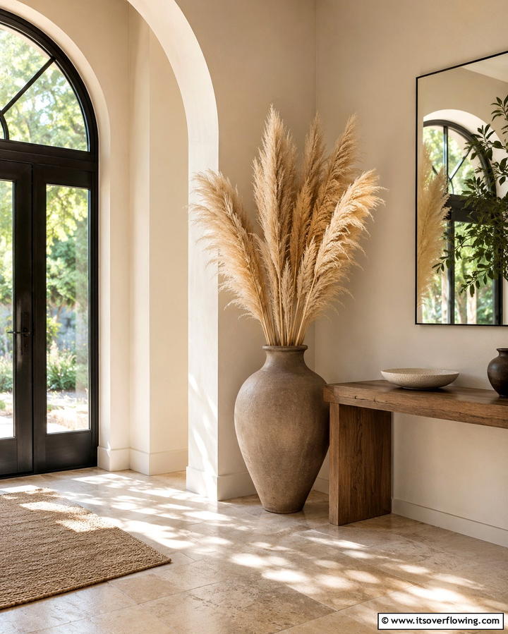 Pampas Grass in Floor Vases - 25 Pampas Grass Decor Ideas for Boho Chic Spaces