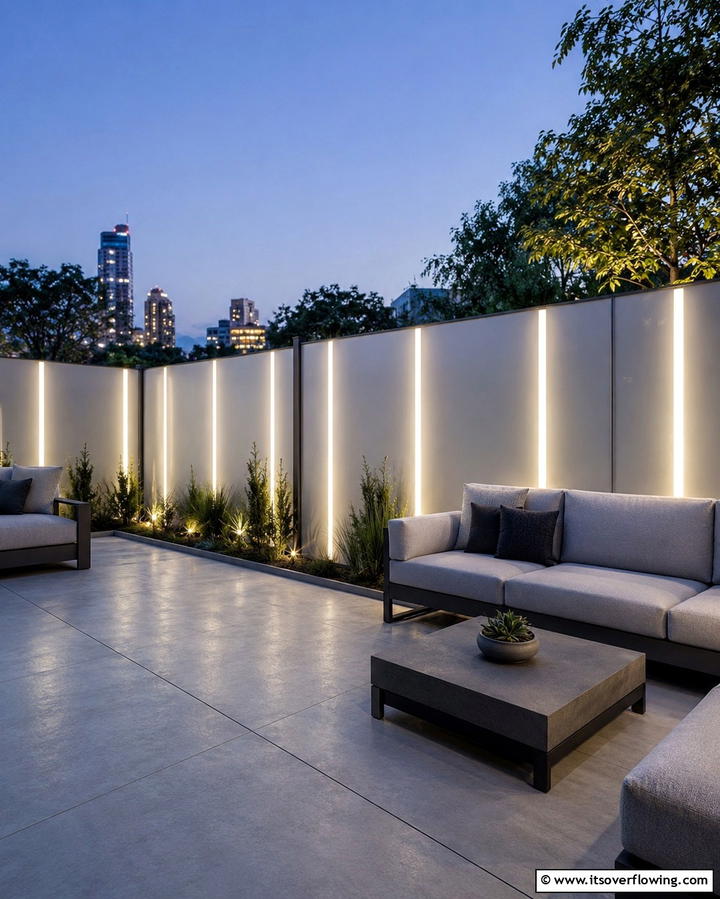 Panel Embedded LED Fence - 30 Decorative Fence Ideas to Enhance Your Yard’s Aesthetic