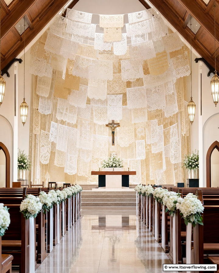 Papel Picado Ceremony Backdrop - 25 Mexican Wedding Ideas for a Colorful and Festive Celebration