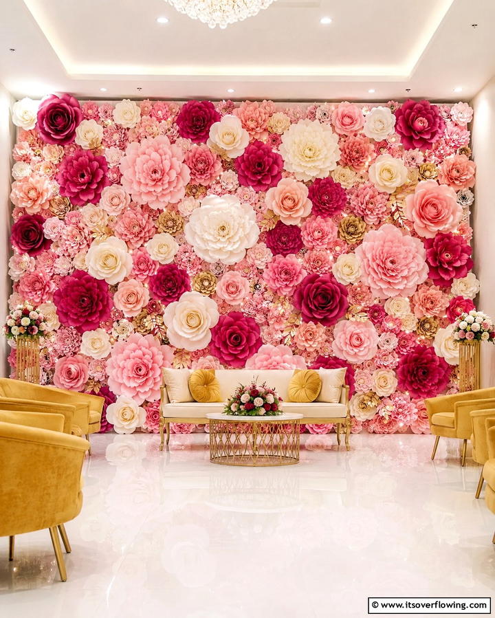 Paper Flower Backdrop - 30 Beautiful Wedding Backdrop Design Inspirations