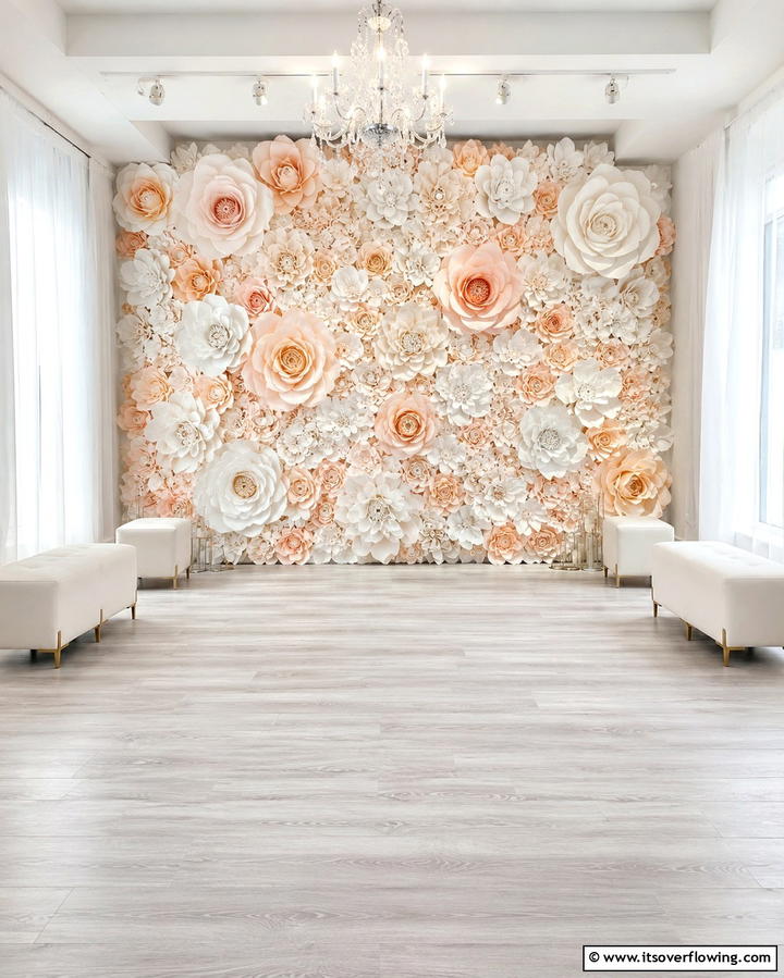 Paper Flower Wall - 30 Beautiful Wedding Backdrop Design Inspirations