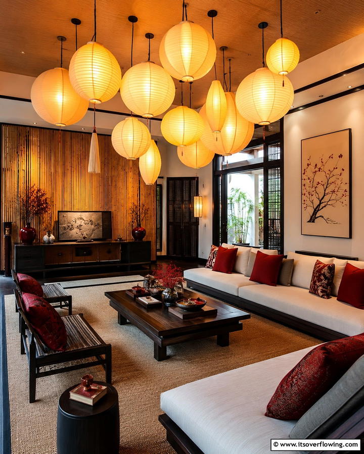 Paper Lantern Lighting - 25 Asian Living Room Ideas for a Zen Atmosphere