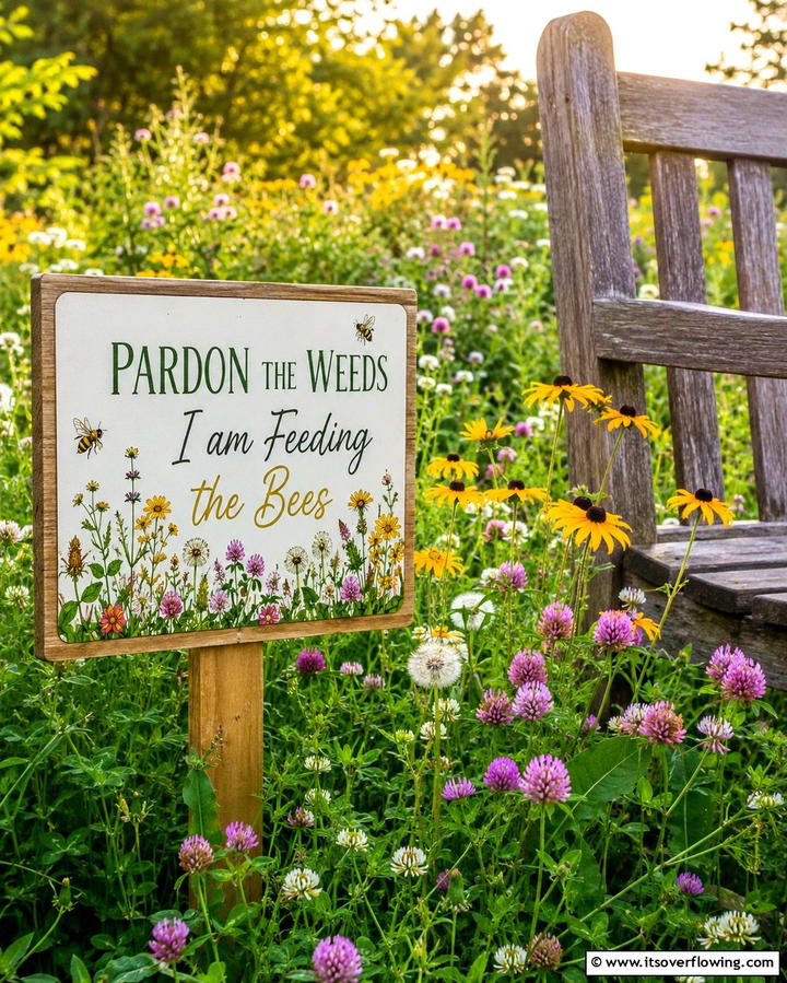 Pardon the Weeds Im Feeding the Bees - 25 Funny Garden Sign Ideas to Add Humor to Your Yard