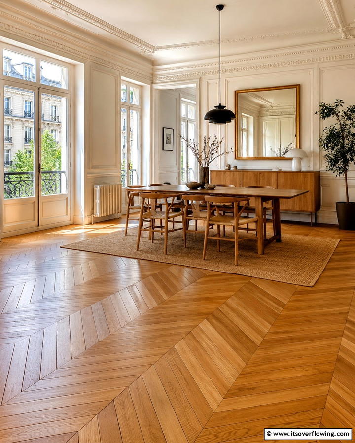 Parquet Flooring for Classic Parisian Charm - 25 Parisian Dining Room Ideas for Elegant Spaces