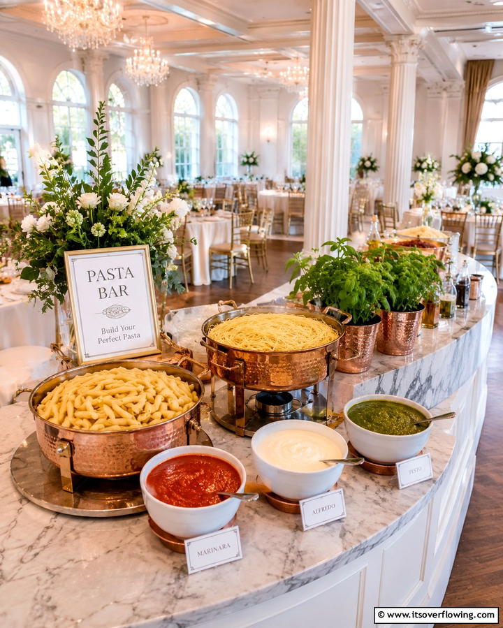 Pasta Bar with Customizable Sauces - 25 Wedding Buffet Ideas for a Memorable Reception