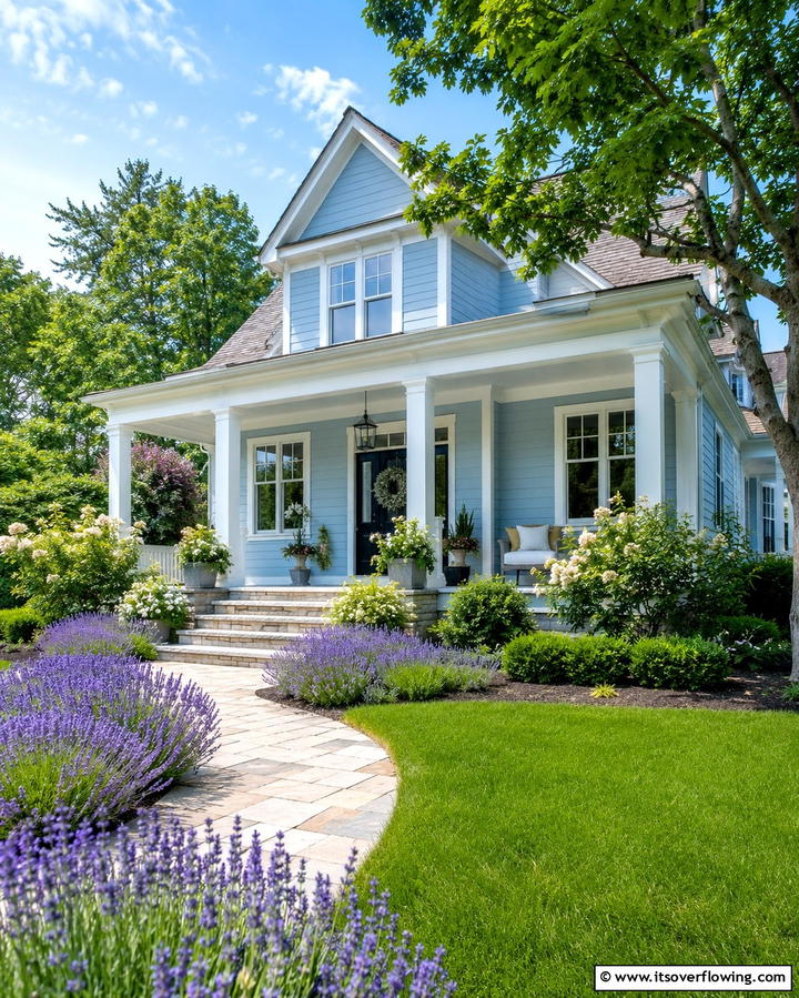 Pastel Blue Elegance - 30 Serene Blue Exterior House Colors to Boost Curb Appeal