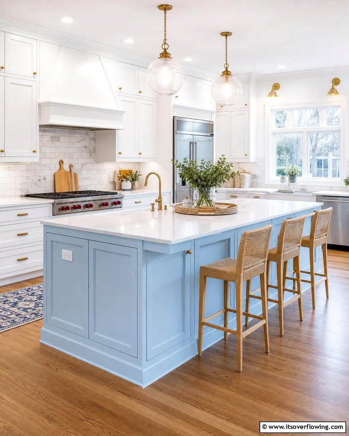 Pastel Blue Kitchen Island - 21 Inviting Blue Kitchen Ideas for Coastal or Modern Themes