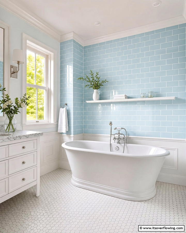 Pastel Blue Subway Tiles - 25 Stunning Blue Tile Bathroom Ideas for a Fresh Look