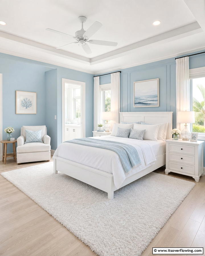 Pastel Blue Walls with White Accents - 25 Girls Blue Bedroom Ideas- Fresh & Calming Designs