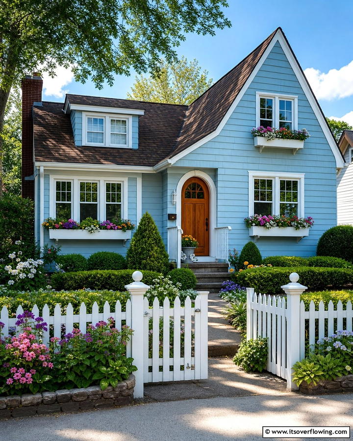 Pastel Blue and Brown Roof for a Cottage Appeal - 25 Stunning Blue Exterior Home with Brown Roof Ideas