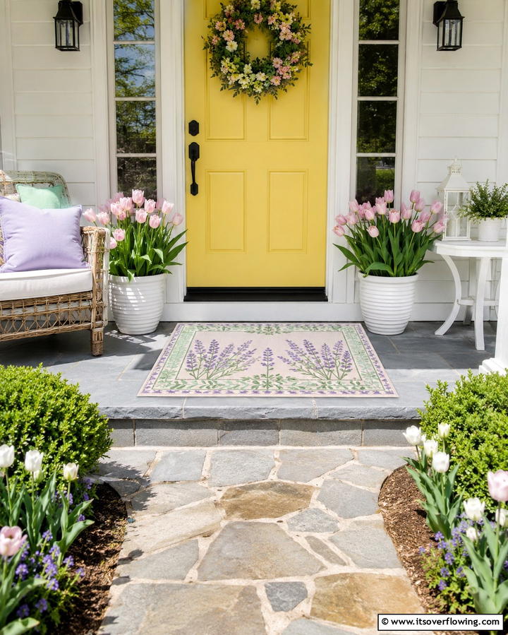 Pastel Colored Door Mat - 20 Spring Front Door Decor Ideas to Welcome the Season