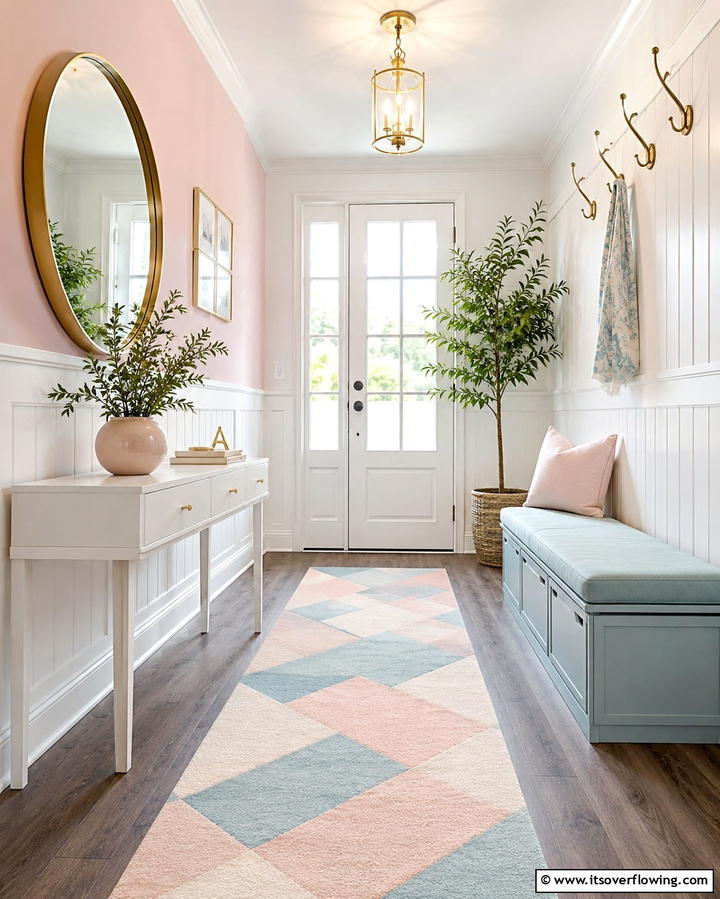 Pastel Entryway Elegance - 30 Soothing Pastel Room Ideas for a Calming Home Ambiance