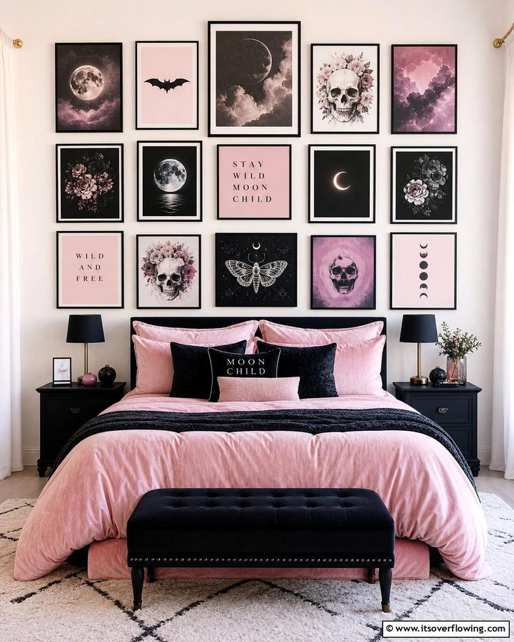 Pastel Gallery Wall - 20 Pastel Goth Bedroom Ideas for a Unique Aesthetic