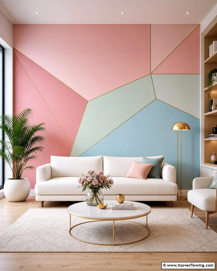 Pastel Geometric Wall Patterns - 25 Pastel Living Room Ideas for a Soft and Cozy Space