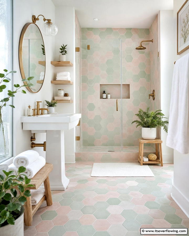 Pastel Hexagon Tiles for a Soft Touch - 20 Hexagon Tiles Ideas for Bathrooms with Style