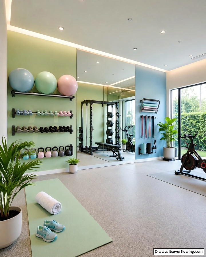 Pastel Home Gym Energy - 30 Soothing Pastel Room Ideas for a Calming Home Ambiance