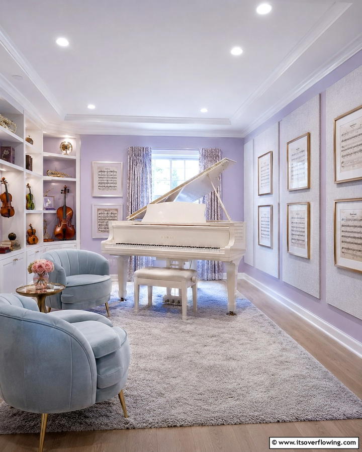 Pastel Music Room Serenity - 30 Soothing Pastel Room Ideas for a Calming Home Ambiance