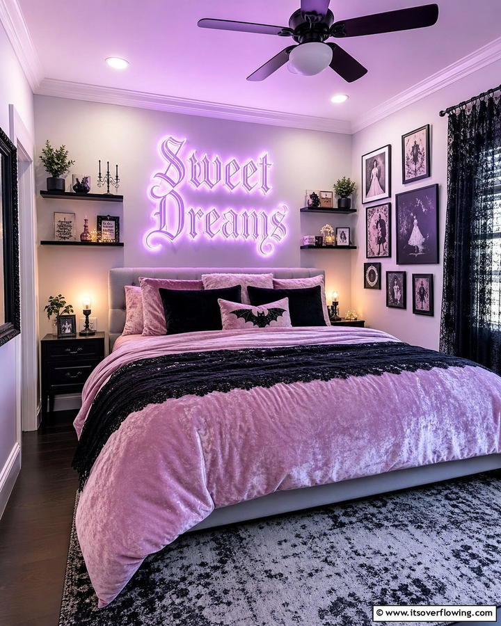 Pastel Neon Signs - 20 Pastel Goth Bedroom Ideas for a Unique Aesthetic