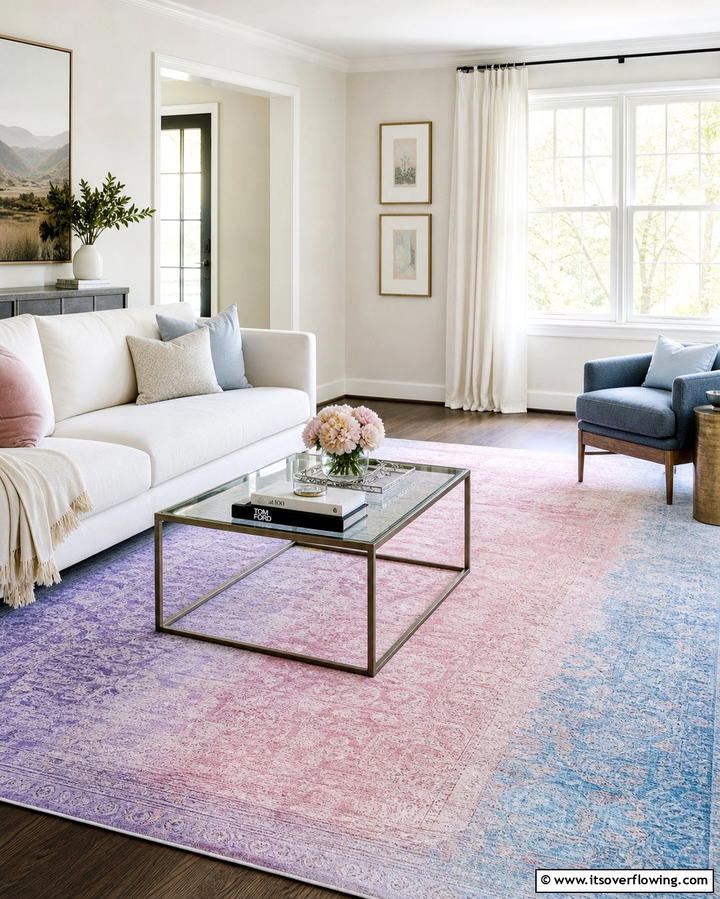 Pastel Ombre Rug - 25 Pastel Living Room Ideas for a Soft and Cozy Space