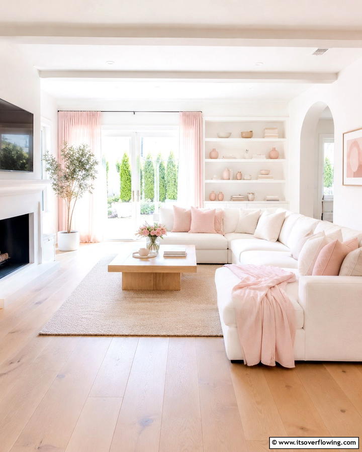 Pastel Pink Accents - 30 Pink Living Room Ideas for Soft and Inviting Spaces