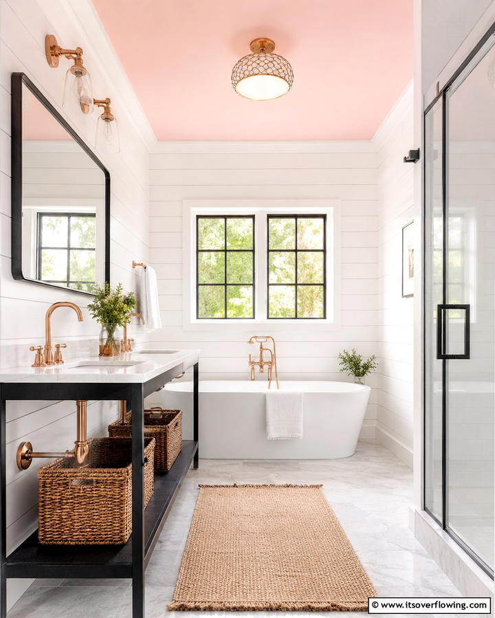 Pastel Pink Ceiling for Subtle Drama - 25 Pink Bathroom Ideas for a Soft and Serene Space