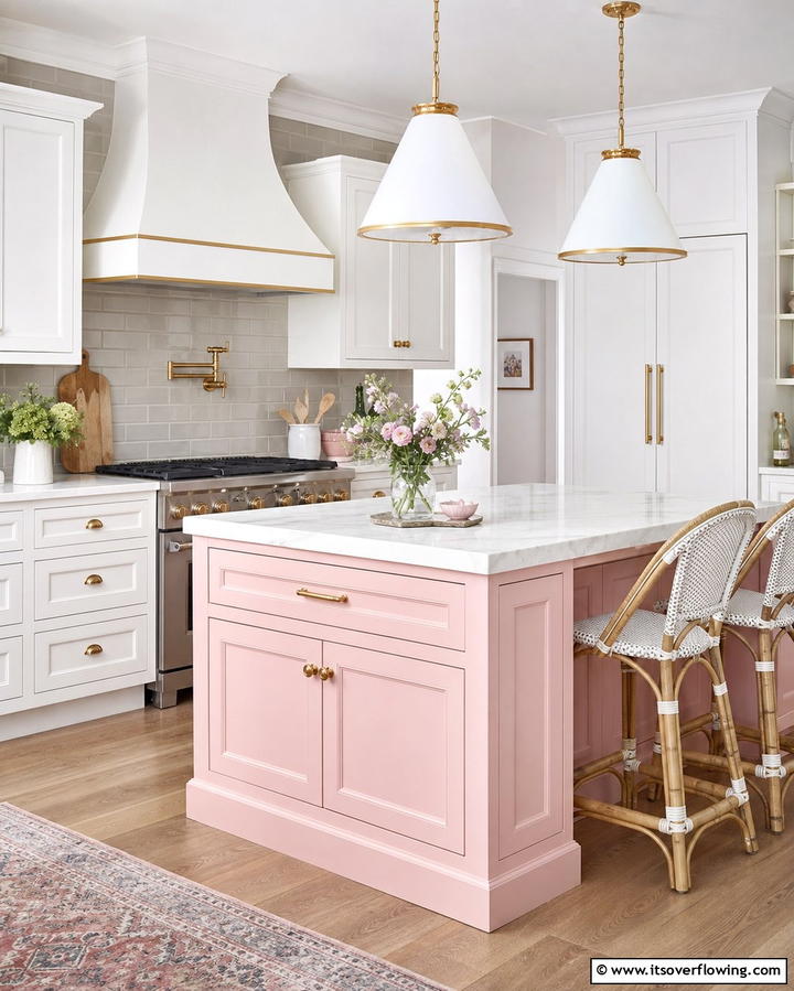 Pastel Pink Island - 25 Kitchen Island Color Ideas to Refresh Your Space
