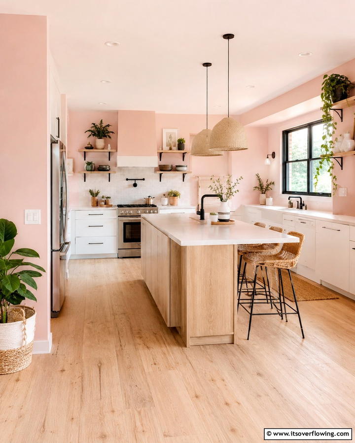 Pastel Pink Walls for a Soft Canvas - 30 Pink Kitchen Ideas to Refresh Your Cooking Space