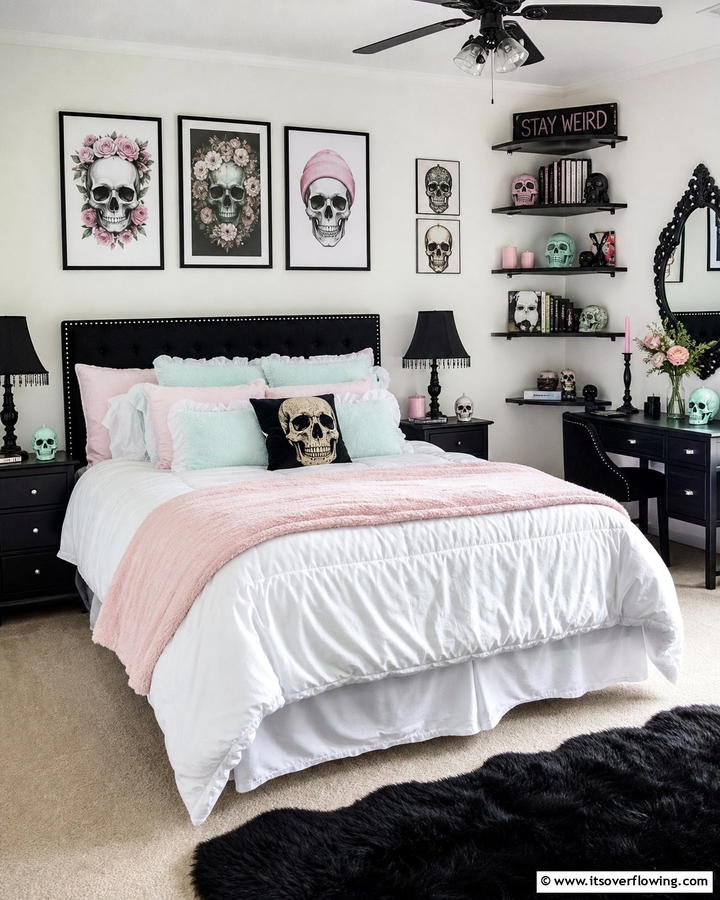 Pastel Skull Decor - 20 Pastel Goth Bedroom Ideas for a Unique Aesthetic
