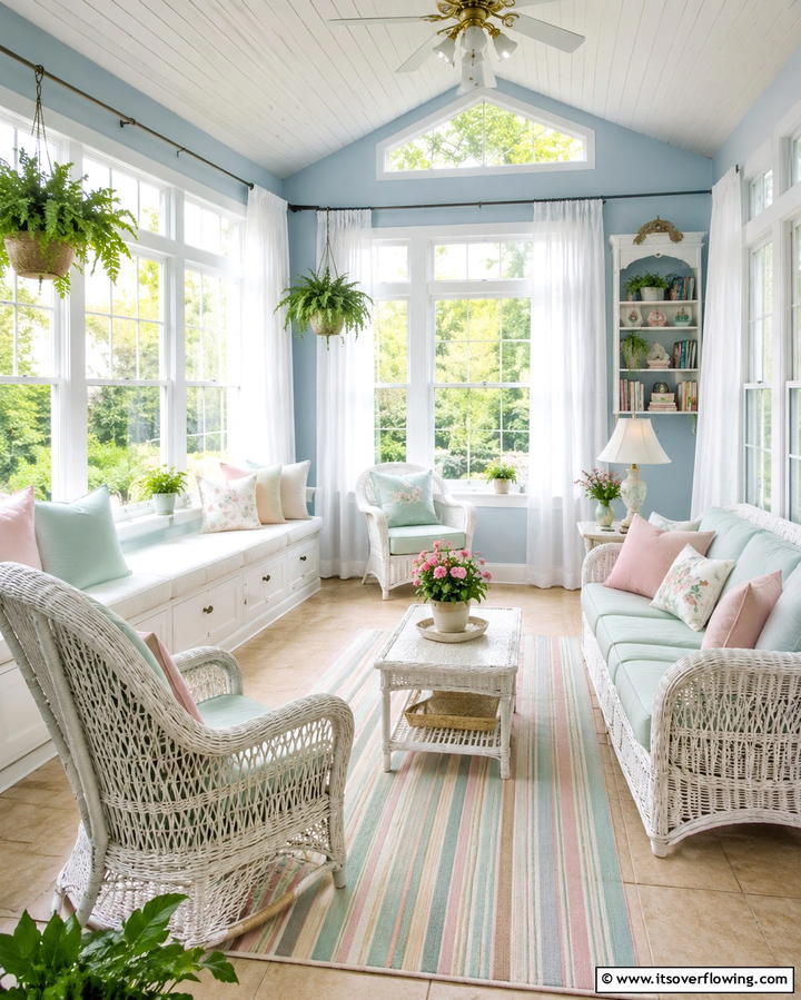Pastel Sunroom Radiance - 30 Soothing Pastel Room Ideas for a Calming Home Ambiance