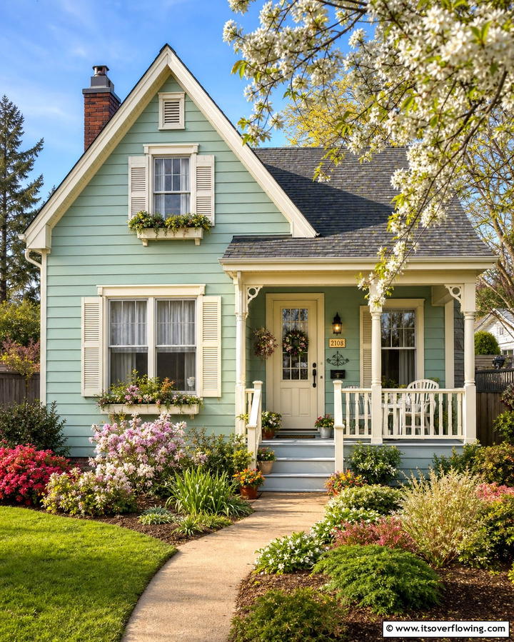 Pastel Teal with Cream Details - 25 Teal House Exterior Ideas for a Bold and Beautiful Look