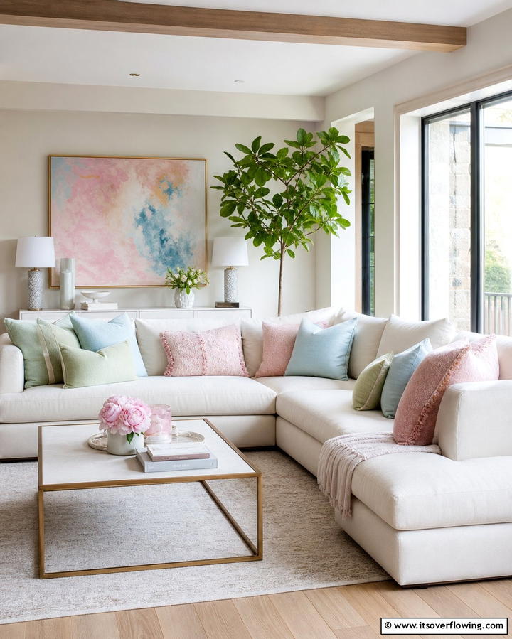 Pastel Throw Pillows for Easy Accents - 25 Pastel Living Room Ideas for a Soft and Cozy Space