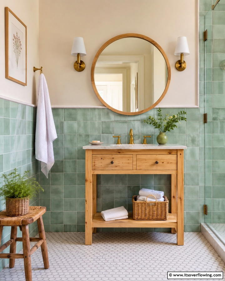 Pastel Tiles for a Soft Inviting Look - 30 Half-Wall Tile Bathroom Ideas for Functional Style