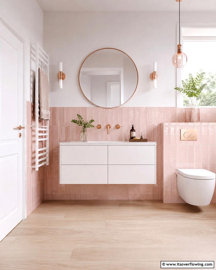 Pastel Tiles for a Soft Look - 30 Half-Wall Tile Bathroom Ideas for Functional Style