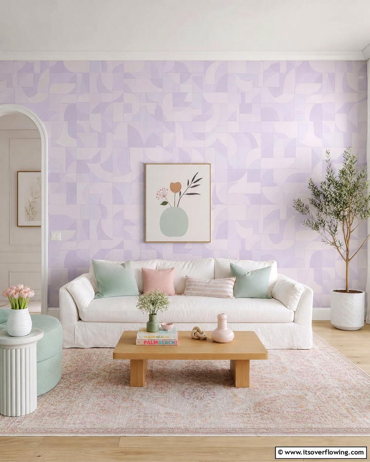 Pastel Wallpaper for a Playful Vibe - 25 Pastel Living Room Ideas for a Soft and Cozy Space