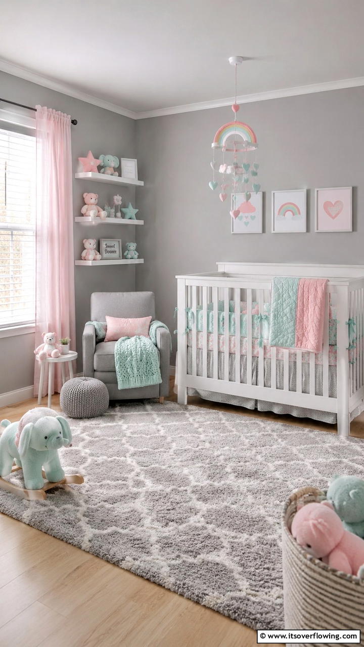 Pastel and Grey Color Fusion - 30 Grey Nursery Ideas- Calming & Modern Baby Room Designs