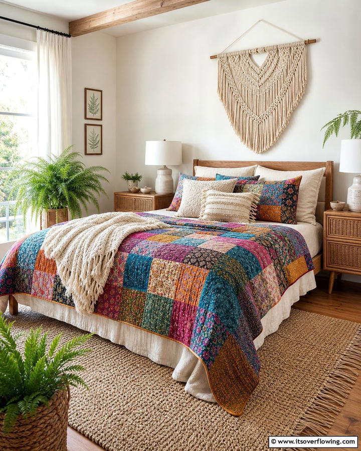Patchwork Quilts and Bedding - 20 Boho Cottage Style Decor Ideas for a Cozy Home