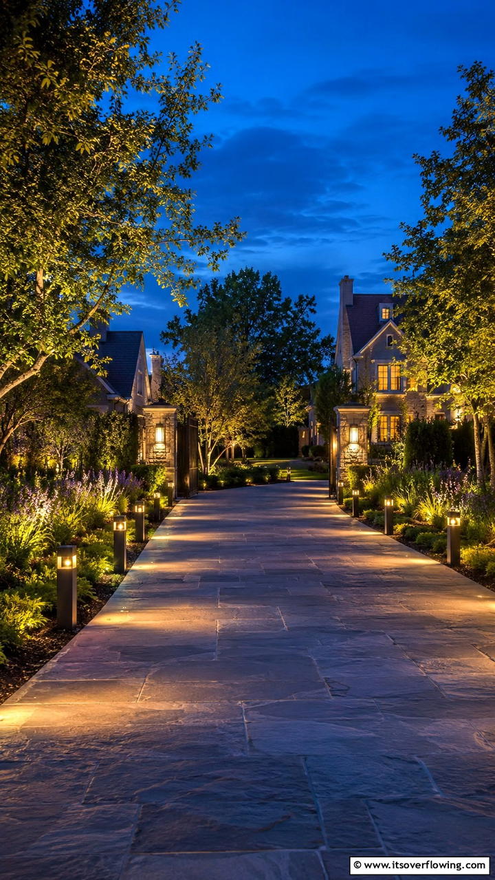 Pathway Lighting Accents - 30 Driveway Landscape Ideas to Boost Curb Appeal