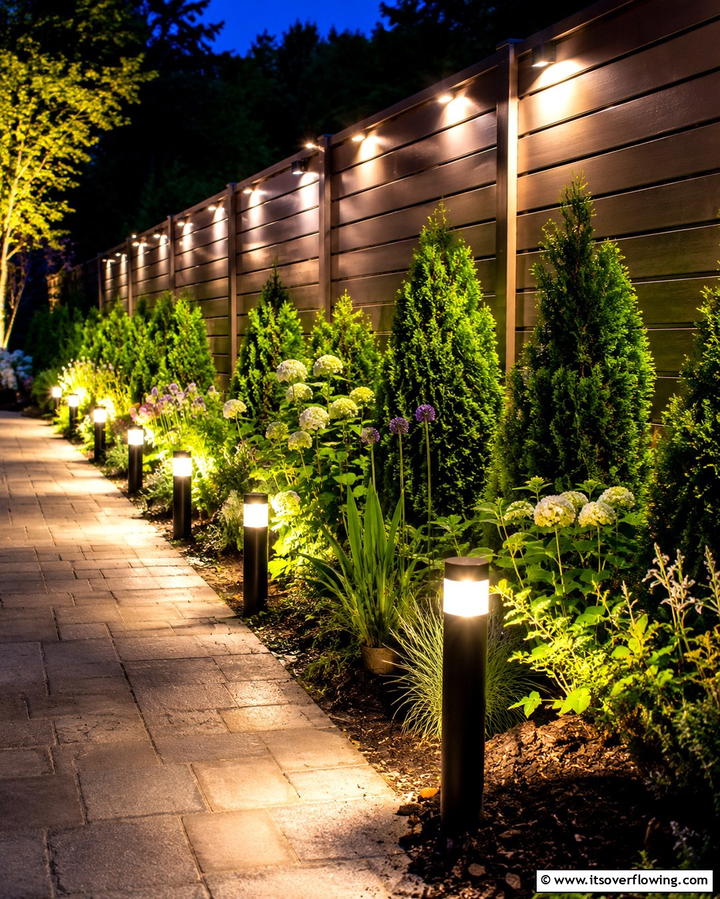 Pathway Lighting Focus - 30 Simple Fence Line Landscaping Ideas for Curb Appeal