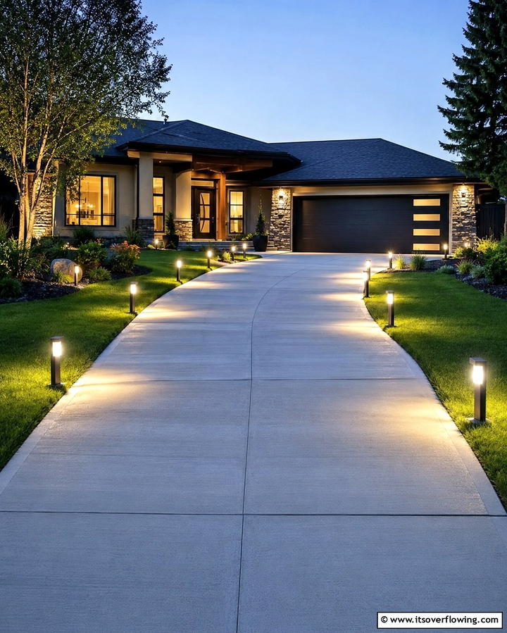 Pathway Lights Leading to the Garage - 25 Exterior Garage Lighting Ideas to Illuminate Your Home