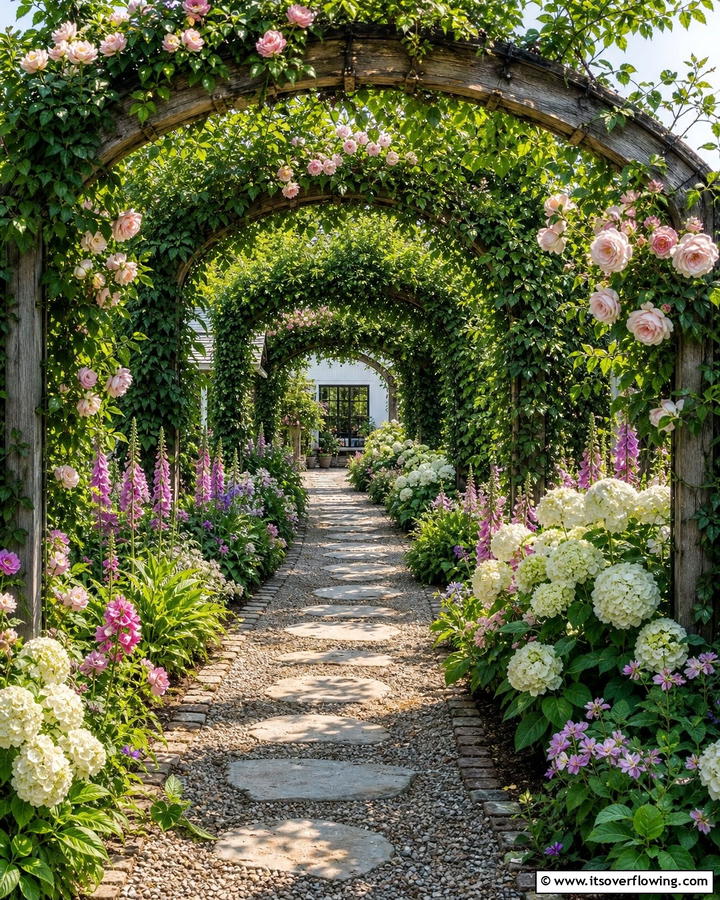 Pathway with Arched Arbor - 20 Farmhouse Walkway Ideas for a Rustic Charm