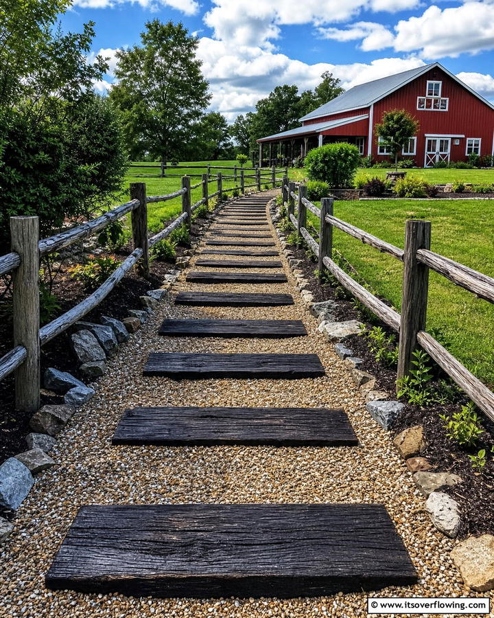 Pathway with Railroad Ties - 20 Farmhouse Walkway Ideas for a Rustic Charm