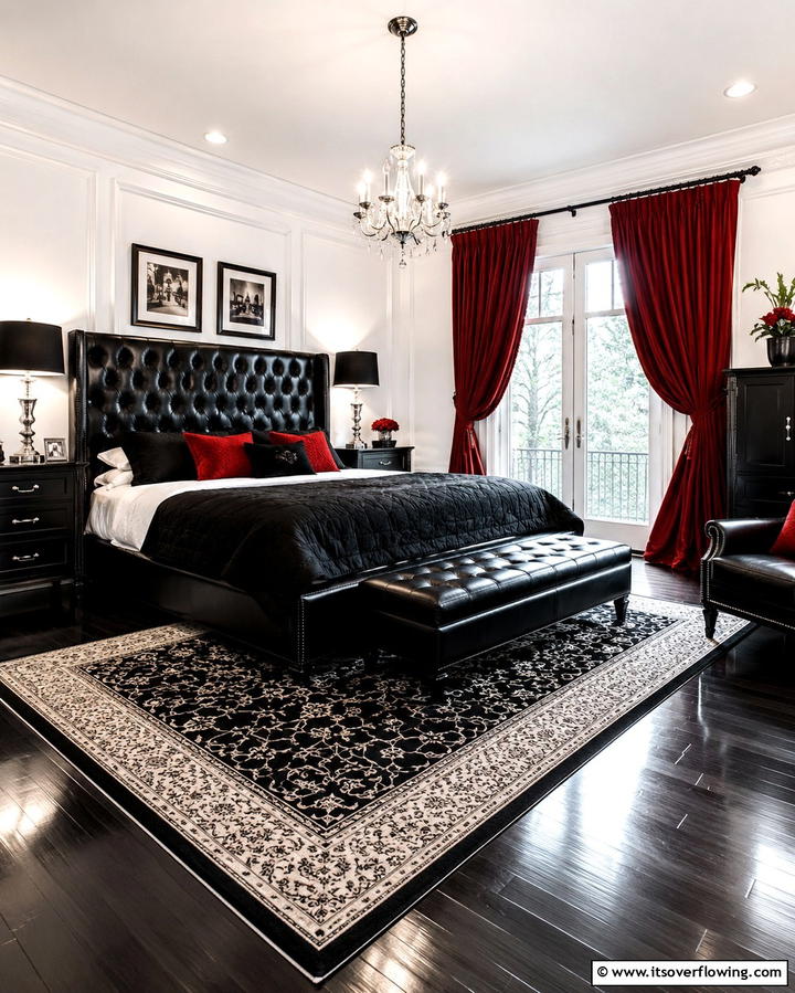 Patterned Accent Chairs - 25 Red Black and White Bedroom Ideas for a Bold Look