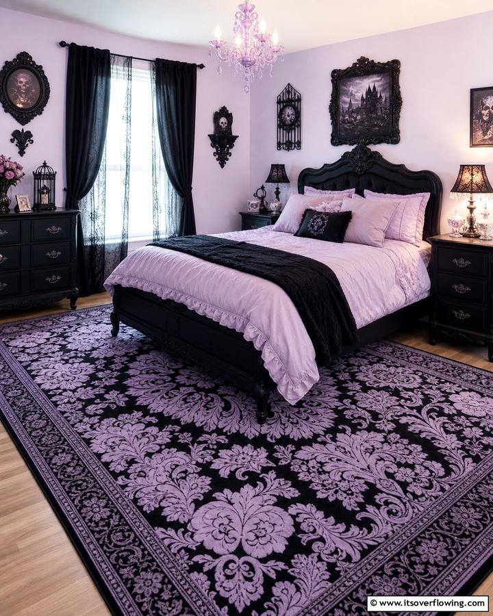 Patterned Area Rugs - 20 Pastel Goth Bedroom Ideas for a Unique Aesthetic