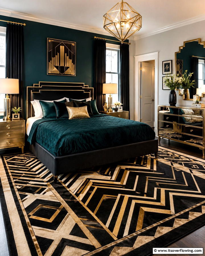 Patterned Area Rugs - 25 Art Deco Bedroom Ideas for a Timeless Look