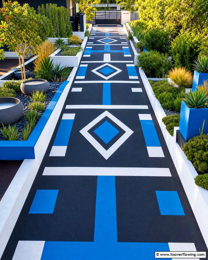 Patterned Asphalt Walkways with Painted Designs - 20 Asphalt Walkway Ideas for Durable Pathways